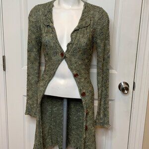 BCBG Max Azria Green Multicolor Long Knit Belted Cardigan, Size S